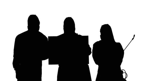 Grupo Silhouette de epidemiólogos en uniforme protector — Foto de Stock