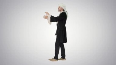 18. yüzyılda işlenmiş takım elbiseli bir adam eğimli arka planda Mozart gibi görünüyor..
