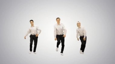 Başarılı ofis çalışanları gradyan arka planda dans ediyor.