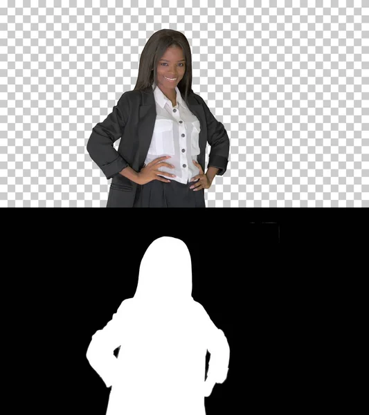 Mujer de negocios bastante afroamericana sonriendo, Alpha Channel —  Fotos de Stock