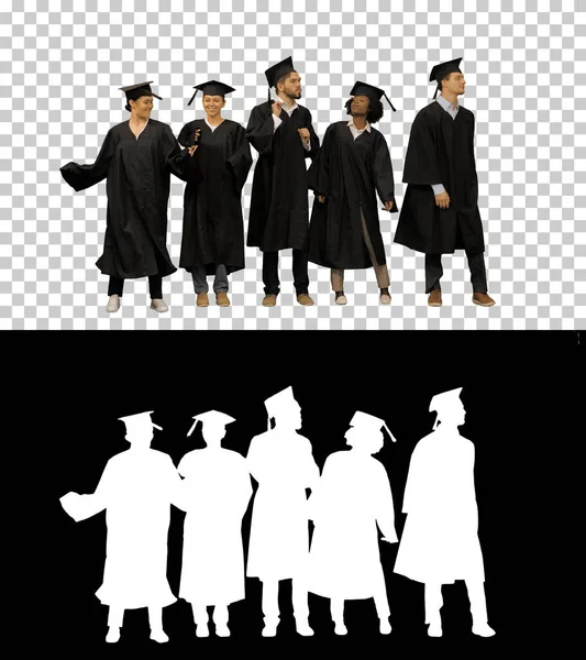 Speelse meisjes en jongens afstuderen studenten dansen, Alpha Channe — Stockfoto