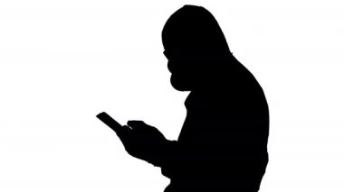Siluet Doktor Koruyucu Kostüm, Dijital Tablet, Covid-19 Konsepti.