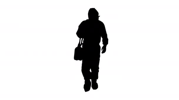 Silhouette Virologist in protective uniform walking and disinfecting the area. — Stock Video