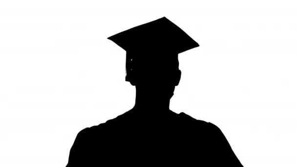 Silhouette Graduation diák orvosi maszkban. — Stock videók