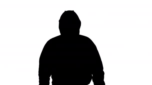 Silhouette Uomo che indossa tuta hazmat a piedi . — Video Stock