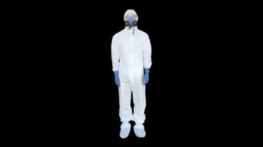 Koruyucu giysili adam, maske ve solunum cihazı, Alfa Kanalı.