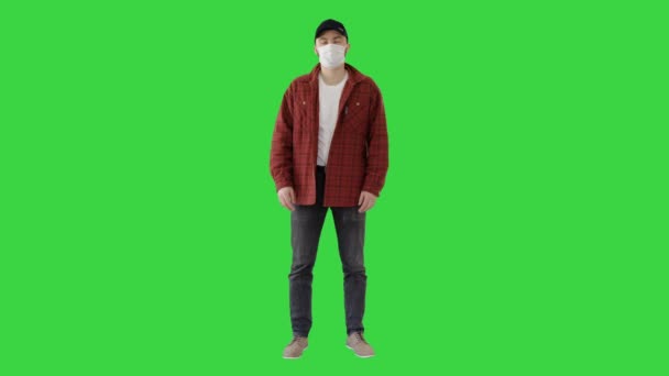 Uomo americano che indossa una maschera protettiva su uno schermo verde, Chroma Key . — Video Stock