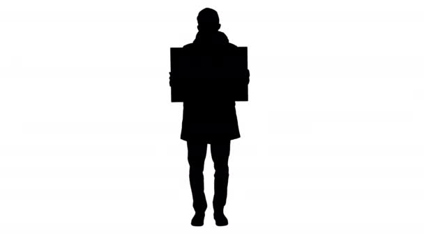Silhouette Lässiger Mann mit Kopierraum-Plakatwand mit Schutzmaske. — Stockvideo
