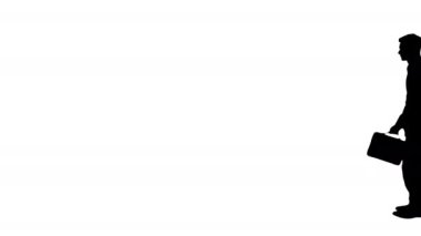 Siluet İşadamı toplantıya geç kalıyor. Başarılı takım elbiseli adam önce dans ediyor, sonra koşuyor..