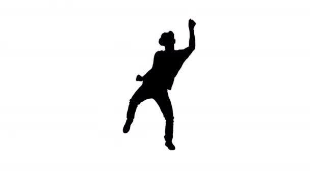Silhouette Jogador avançado em roupa casual jogando jogo de dança no fone de ouvido VG . — Vídeo de Stock