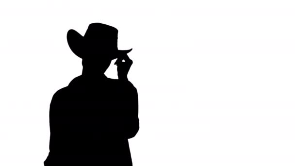 Silhouet Amerikaanse vrouw cowgirl poseren voor camera. — Stockvideo