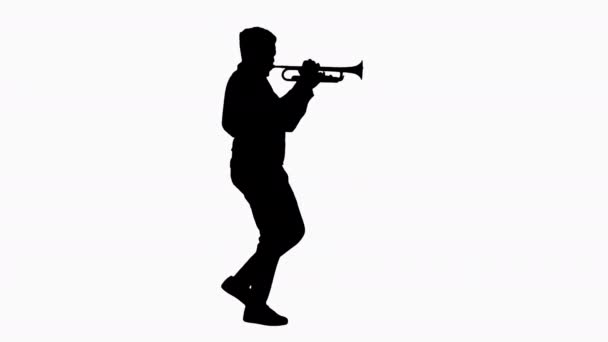 Silhouette Homme d'affaires heureux dans les écouteurs écoutant de la musique . — Video