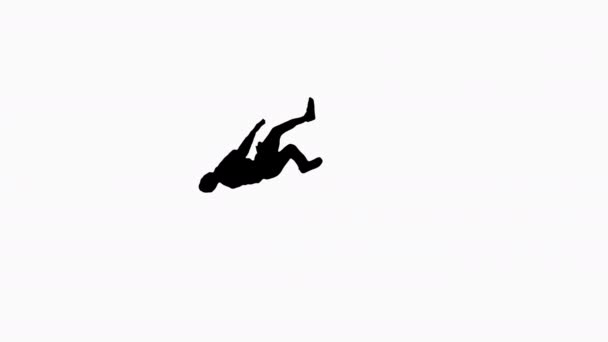 Silhouette Young energetic businessman doing several flips. — Stock Video