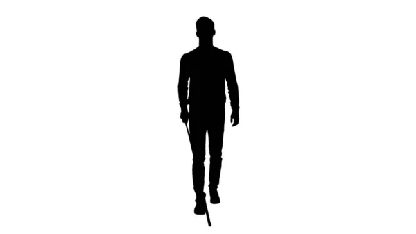 Silhouette Blind man in face mask and in dark glasses with walking. — Stock Photo, Image