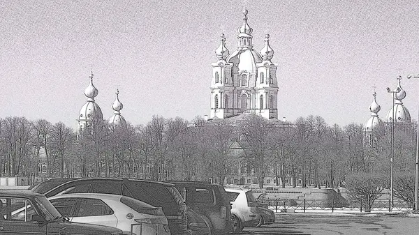 Eski Smolny Katedrali 'nin eski fotoğrafı.