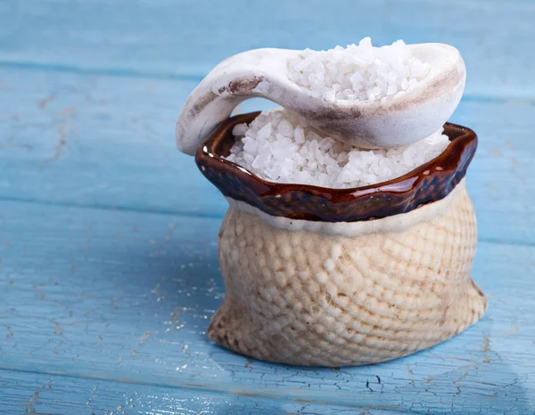 Salt on blue background — Stock Photo, Image