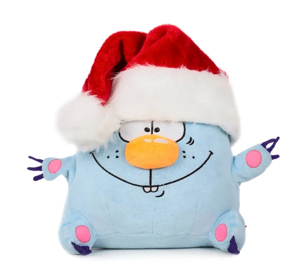 Toy blue cat with Santa hat — Stock Photo, Image