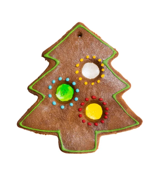 Árvore de Natal, pão de gengibre doce com caramelo verde — Fotografia de Stock