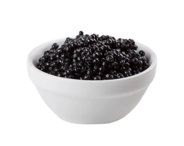 Caviar Noir Dans Bocal Verre Isolé Sur Fond Blanc — Photo