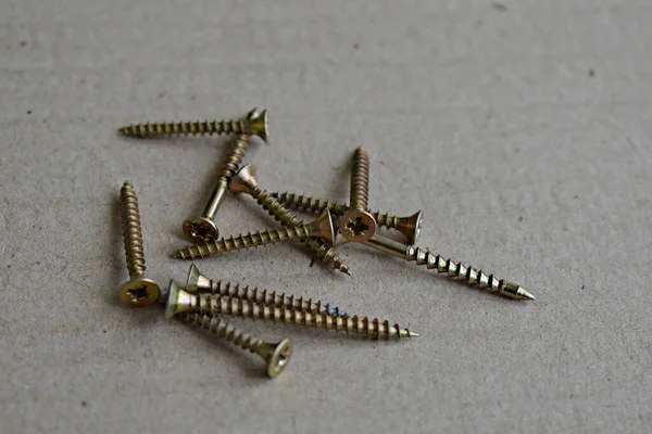 Self Tapping Screws Used Connect Two Parts Twisting Screwdriver Screwdriver — Stock Photo, Image