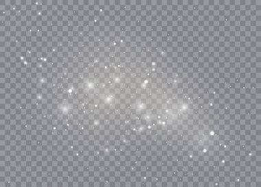 Işık efekti yıldızları. Şeffaf arkaplanda vektör ışıltısı. Noel soyut kalıbı. Parıldayan sihirli toz parçacıkları. 
