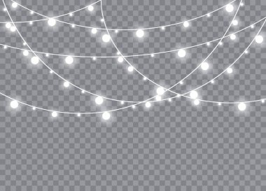 Noel ışıkları izole gerçekçi tasarım öğeleri. Parlayan ışıklar Xmas tatil kartları, afişler, posterler, web tasarım için. Çelenk süsleri. Vektör çizim.