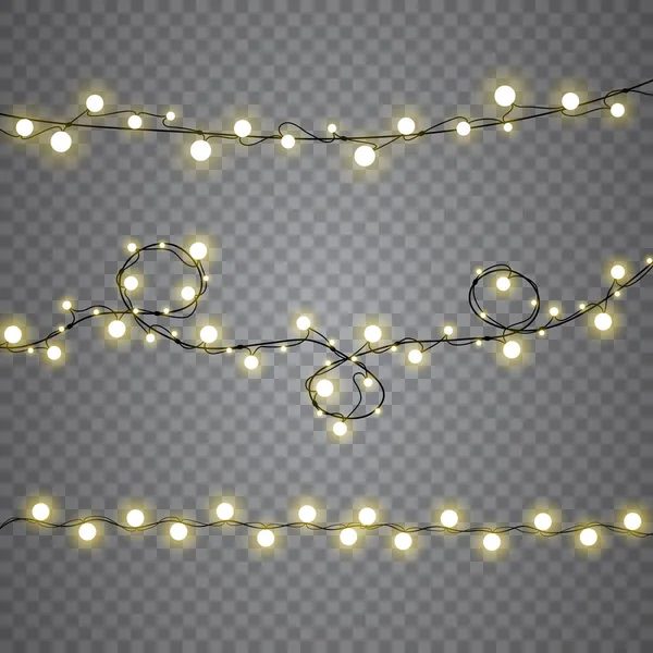 一套圣诞灯隔离了现实的设计元素 为圣诞贺卡 网页设计点亮灯光 花环装饰 矢量说明 — 图库矢量图片