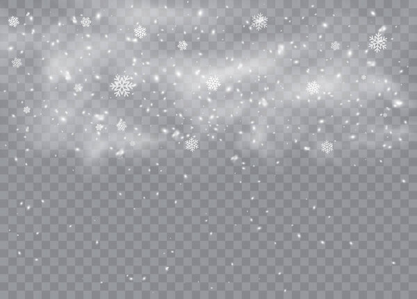 Falling. Snowflakes, snow background, snow flakes. Christmas snow for the new year.  Heavy snowfall, snowflakes in different shapes and forms. Vector illustration.