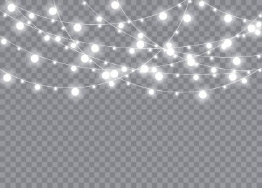 Noel ışıkları izole gerçekçi tasarım öğeleri. Parlayan ışıklar Xmas tatil kartları, afişler, posterler, web tasarım için. Çelenk süsleri. Vektör çizim.