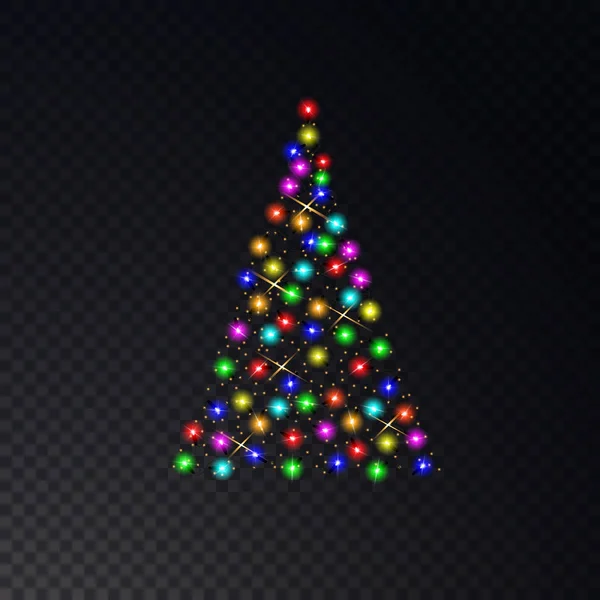 Árbol Navidad Hecho Luces Color Sobre Fondo Transparente Luces Brillantes — Vector de stock