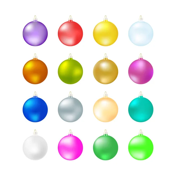 Bolas Navidad Coloridas Conjunto Decoraciones Realistas Aisladas Ilustración Vectorial — Vector de stock