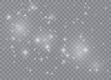 Işık efekti yıldızları. Şeffaf arkaplanda vektör ışıltısı. Noel soyut kalıbı. Parıldayan sihirli toz parçacıkları. 