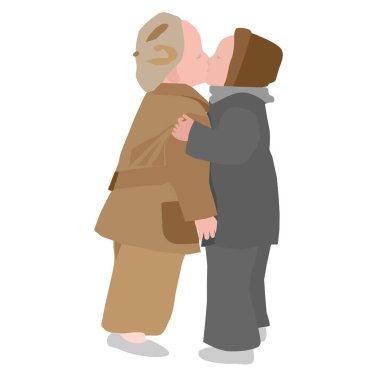 Bir erkek ve bir kızın çocuk öpücüğü. Aşkın yansıması. Sevgililer günün kutlu olsun. Vektör illüstrasyonu.