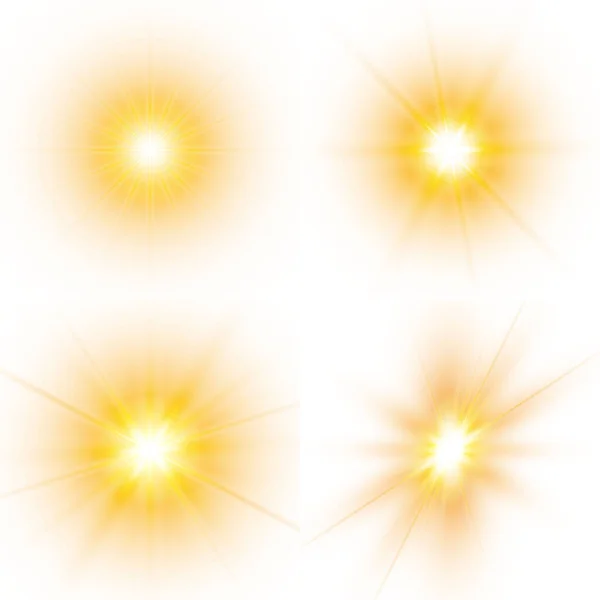 Σετ Από Λαμπερά Αστέρια Ηλιοφως Ημιδιαφανές Ειδικό Εφέ Φωτός Σχεδιασμού — Διανυσματικό Αρχείο