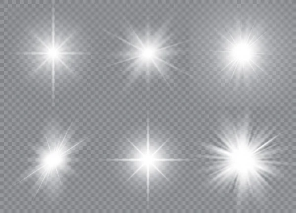 Conjunto Estrelas Brilhantes Luz Solar Translúcido Efeito Luz Design Especial — Vetor de Stock