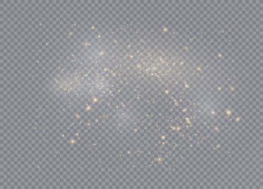 Işık efekti yıldızları. Şeffaf arkaplanda vektör ışıltısı. Noel soyut kalıbı. Parıldayan sihirli toz parçacıkları.