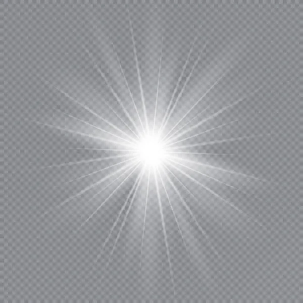 Світловий Ефект Біле Сяюче Світло Вибухне Прозорим Сонце Векторні Ілюстрації — стоковий вектор
