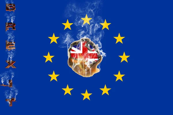 Flag of the European community burning because of the brexit.