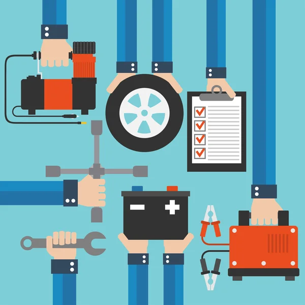 汽车服务和修理设备的概念设计平 — 图库矢量图片