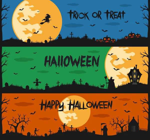 Feliz halloween conjunto de elementos de design plano — Vetor de Stock