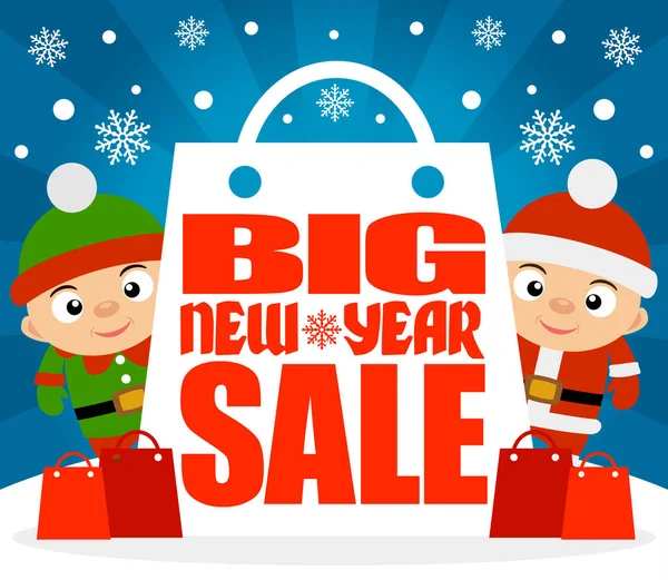 New Year Big sale background with kids — Stock Vector