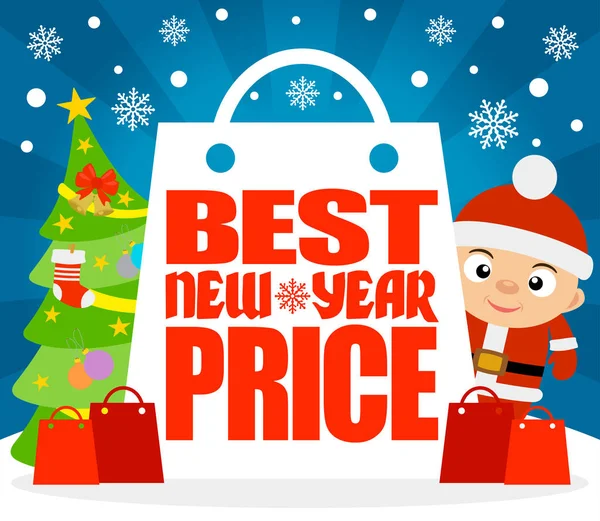 Best New Year Price card with boy in costume Santa — Stock Vector