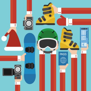 Yeni yıl tatili ile snowboard tasarım düz ayarla