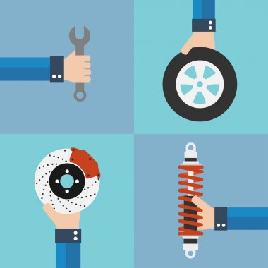 Araba Servisi düz tasarım kümesini tekerlek, amortisörler, fren disk