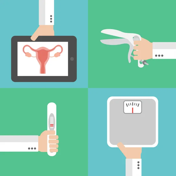 Medizinische Gynäkologie und Schwangerschaft Flachbild-Set — Stockvektor