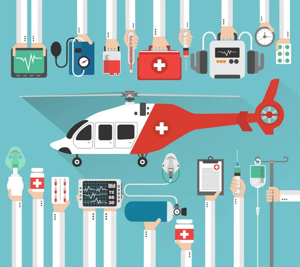 Helicóptero de ambulancia, diseño médico plano — Archivo Imágenes Vectoriales