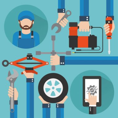  Araba Online hizmet repairer modern kavram düz tasarım ile