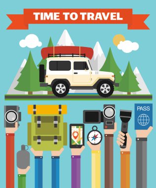 Zaman totravel jeep, yaz tatili modern düz tasarım