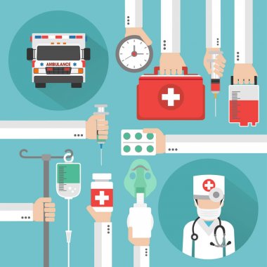 Sağlık düz çizmek ile ambulans ve doktor maskeli