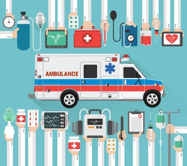  Healthcare flat design with ambulance car clipart